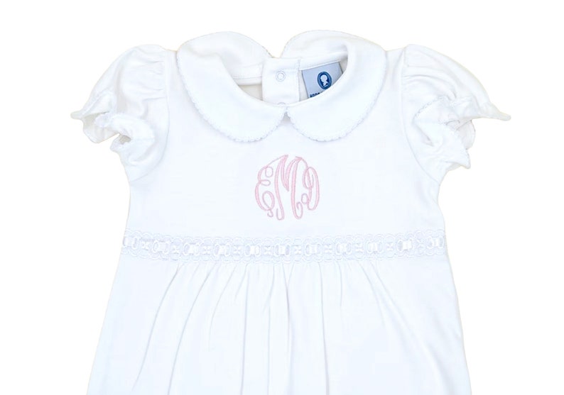 Skylar Pima Cotton Bubble-White w White Trim-Monogrammed Bubble-Baby Girls Bubble-Pima Cotton Baby-Designer Baby-Baby-Baby Boutique image 4