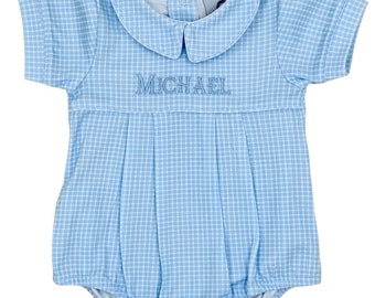 Blue Gingham Bubble-Pima Cotton-Baby Boy Bubble-Coming Home Outfit-Pima Cotton Baby-Toddler Bubble-Thanksgiving Outfit- Fall Boy Bubble