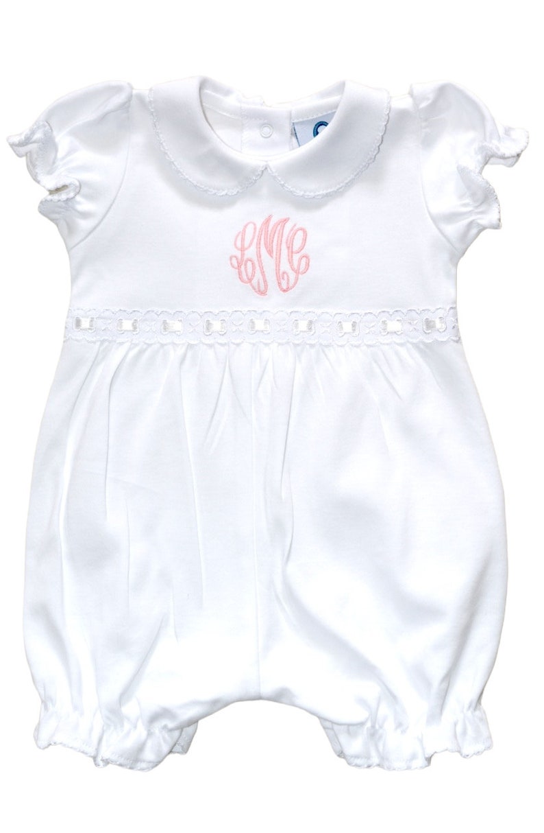 Skylar Pima Cotton Bubble-White w White Trim-Monogrammed Bubble-Baby Girls Bubble-Pima Cotton Baby-Designer Baby-Baby-Baby Boutique image 3