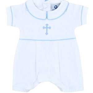 Aaron Baptism White w Blue trim Outfit-Baby Boy Christening Outfit-Dedication Outfit-Short Baptism Outfit-Baptism-Baby-Blessing Outfit image 2