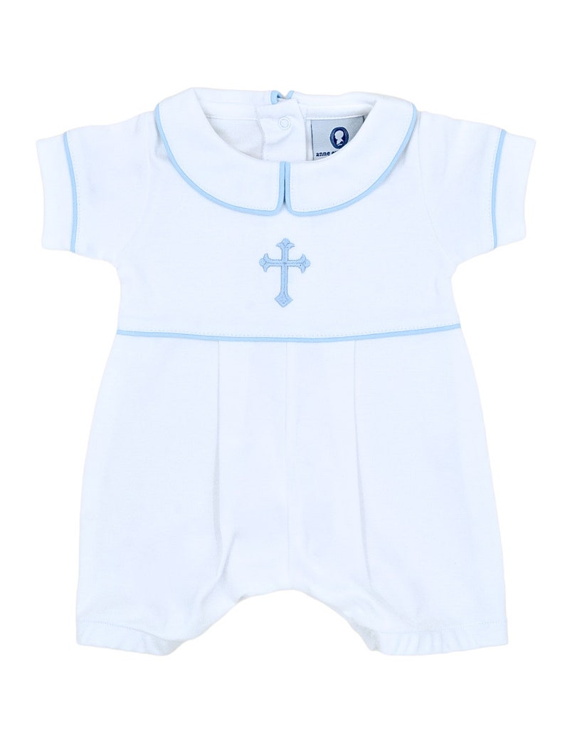 Aaron Baptism White w Blue trim Outfit-Baby Boy Christening image 2