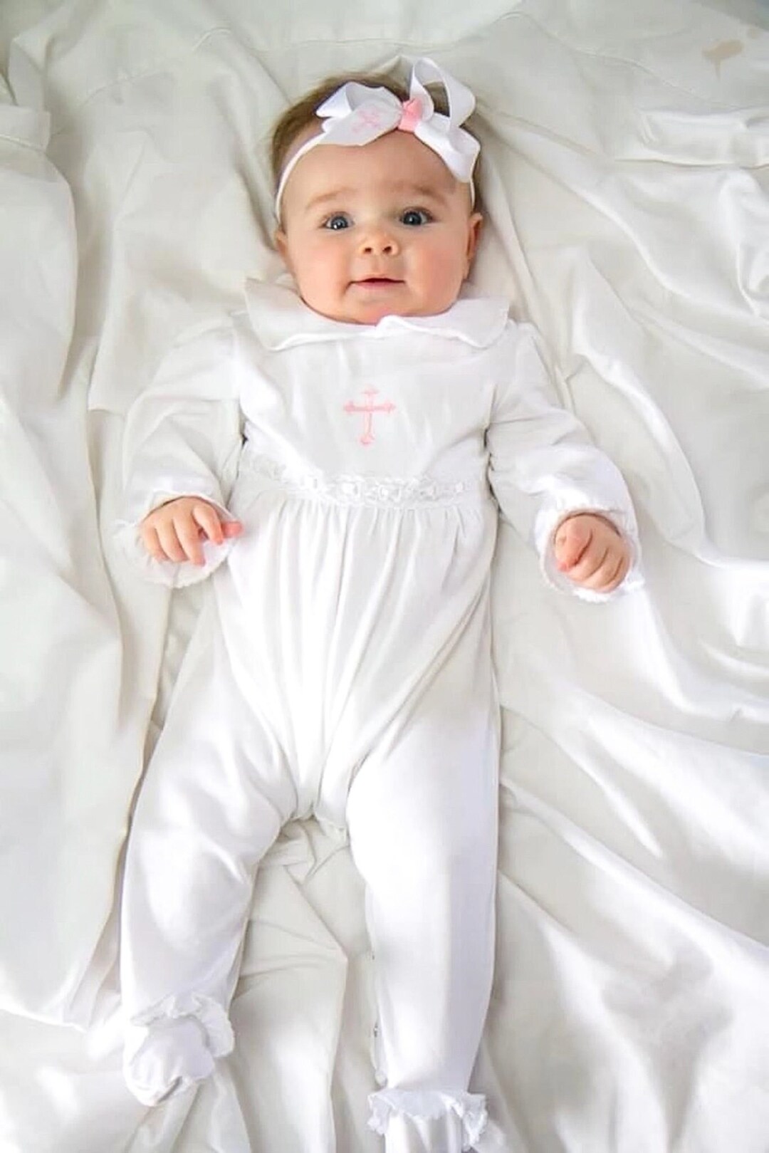 Ashley Pima Cotton Baptism Outfit-solid White Baby Girl - Etsy