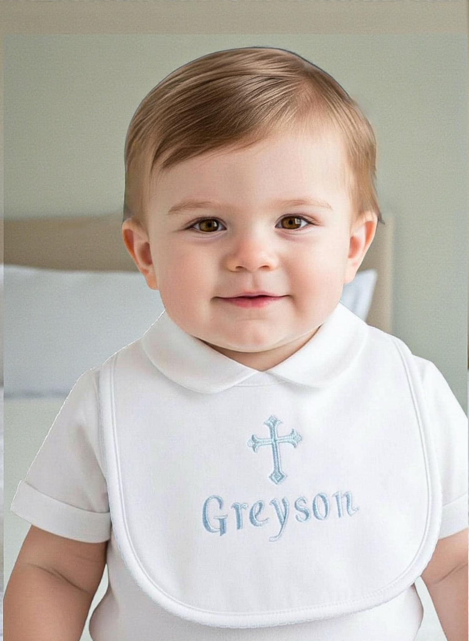 Baptism Bib-Christening Gift-Dediation Bib-Personalized Bib-Pima Cotton Bib-Fancy trim Bibs