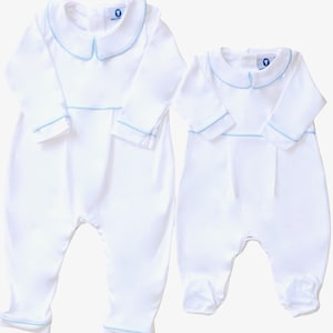 Luke Baptism Outfit-White w Blue Trim-Baby Boy Baptism Outfit-Baby Boy Christening-Pima Cotton baby-Baby Boy Blessing Outfit-Boy Baptism image 3