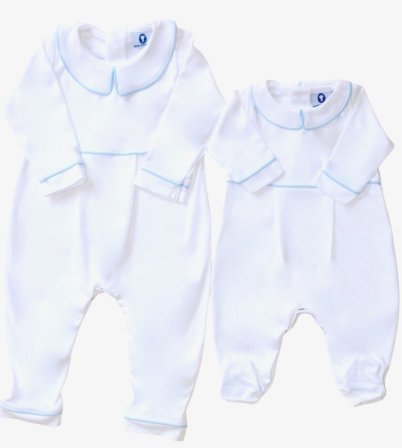 Luke Baptism Outfit-White w Blue Trim-Baby Boy Baptism Outfit-Baby Boy Christening-Pima Cotton baby-Baby Boy Blessing Outfit-Boy Baptism image 3