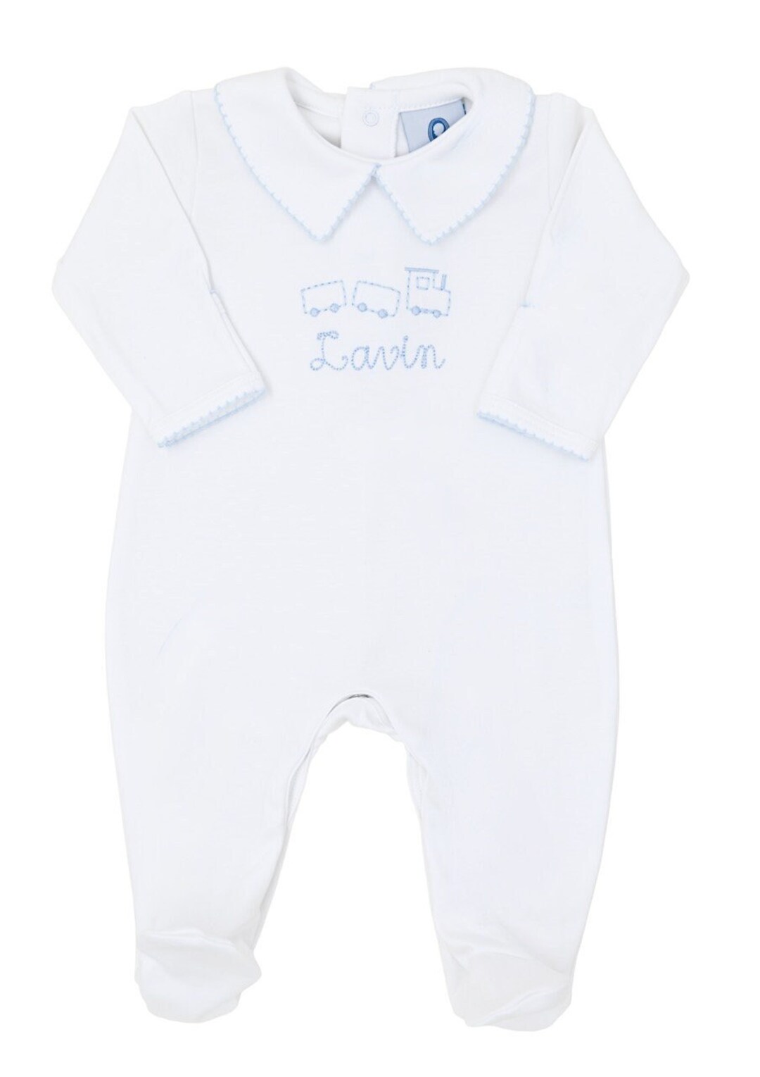 Hunter Chocho Pima Cotton Footiewhite With Blue Trimbaby Boy Coming