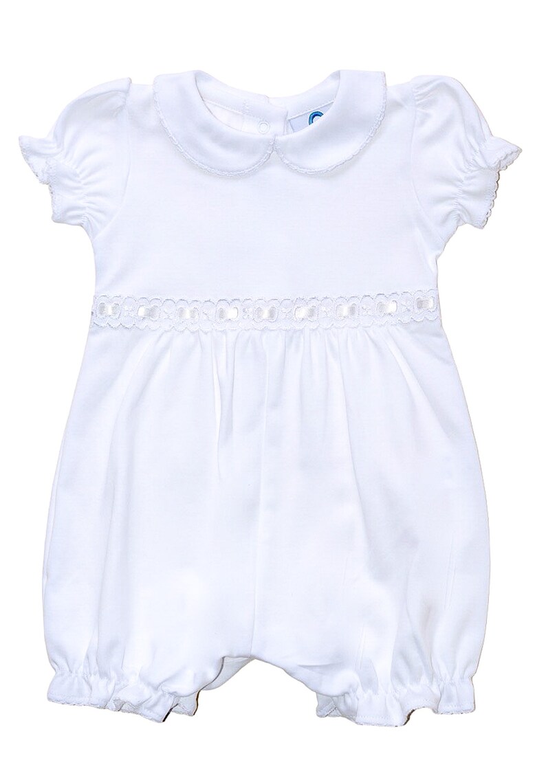 Skylar Pima Cotton Bubble-White w White Trim-Monogrammed Bubble-Baby Girls Bubble-Pima Cotton Baby-Designer Baby-Baby-Baby Boutique image 2