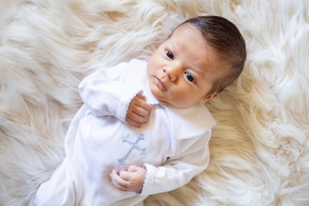 Baby Boy Footie With Blue Trim main image 0