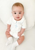 Aaron Baptism White w Blue trim Outfit-Baby Boy Christening Outfit-Dedication-Short Baptism Outfit-Baptism-Blessed Baby-Blessing Outfit