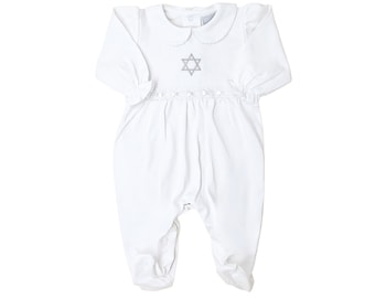 Ashley Pima Cotton Star Of David Outfit-Jewish Baby Girl-Brit Milah Outfit-Brit Shalom Baby Outfit-Jewish Baby Naming Celebration