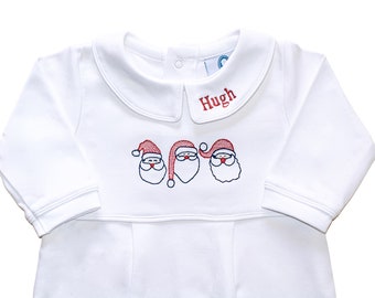Santa Trio White Pima Cotton Playsuit-Footie-No Footie Outfit-Coming Home Outfit-Newborn Coming Home Outfit-Pima Cotton Baby-Take Home