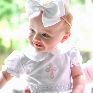 Skylar Baptism Bubble-White w White Trim-Pima Cotton Summer Bubble Baptism Outfit-Pima Cotton Baby-Christianing Outfit-Baby Dedication