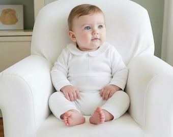 Luke Pima Cotton Baby Baptism Outfit-All White Footed Baptism Outfit-Baby Boy Christening Outfit-Pima Cotton Baby-baby Boy Baptism