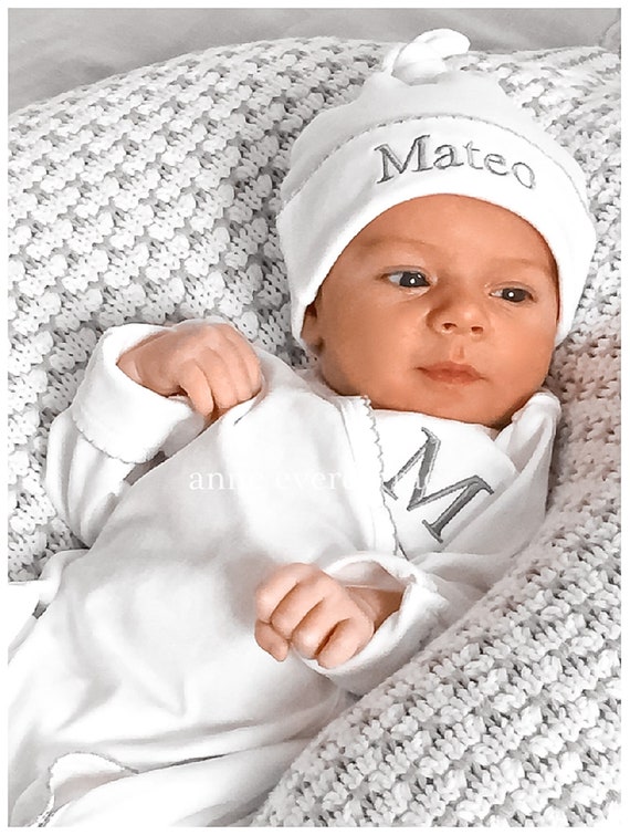 Pima Cotton Side Snap Footie-white With Gray Trim-coming Home  Outfit-newborn Boy Coming Home-pima Cotton Baby-newborn Clothes-unisex Baby  