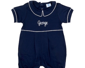 Aaron Pima Cotton Outfit- Navy With White Trim-Spring Outfit-Coming Home Outfit-Newborn Coming Home-Pima Cotton Baby-Baby Boy Clothes