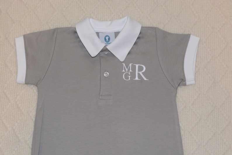 Pima Cotton Polo Outfit-Gray Spring Outfit Baby Shower Gift Designer baby-Matching Brother Outfits Coming Home outfit,Pima Cotton Baby