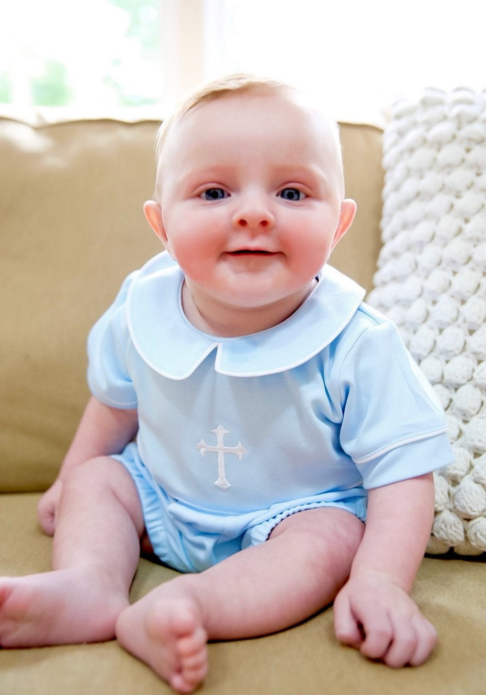 Aaron Baby Boy Baptism Outfitblue W White Trimpersonalized Etsy