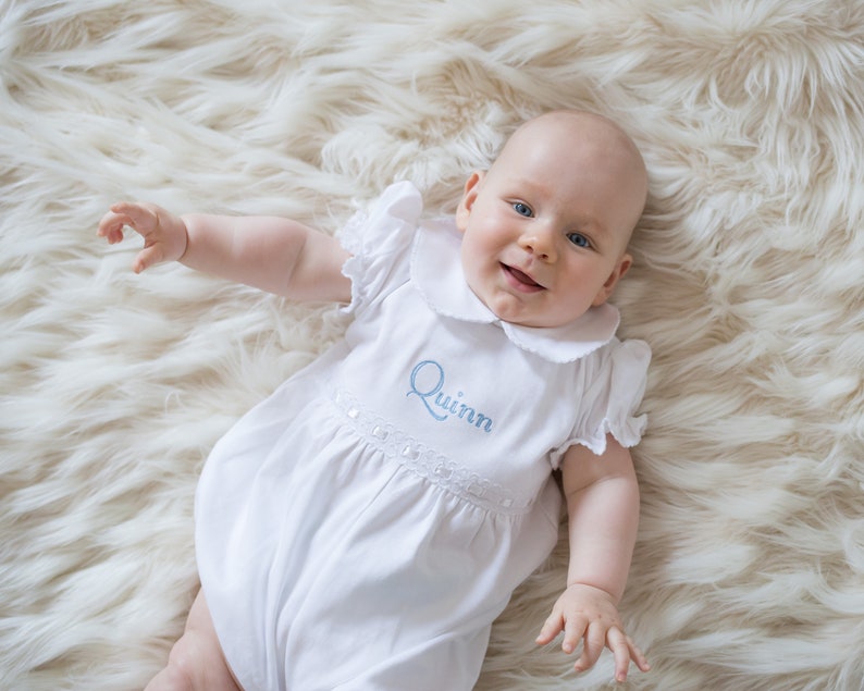 Skylar Pima Cotton Bubble-White w White Trim-Monogrammed Bubble-Baby Girls Bubble-Pima Cotton Baby-Designer Baby-Baby-Baby Boutique image 6