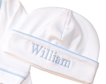 Pima Cotton Hats w Piping-Personalized hats- Pima cotton Baby- hat with a design