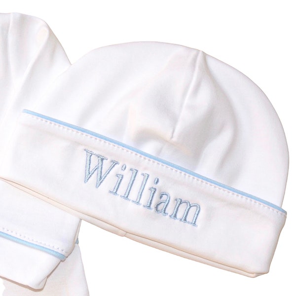 Pima Cotton Hats w Piping-Personalized hats- Pima cotton Baby- hat with a design