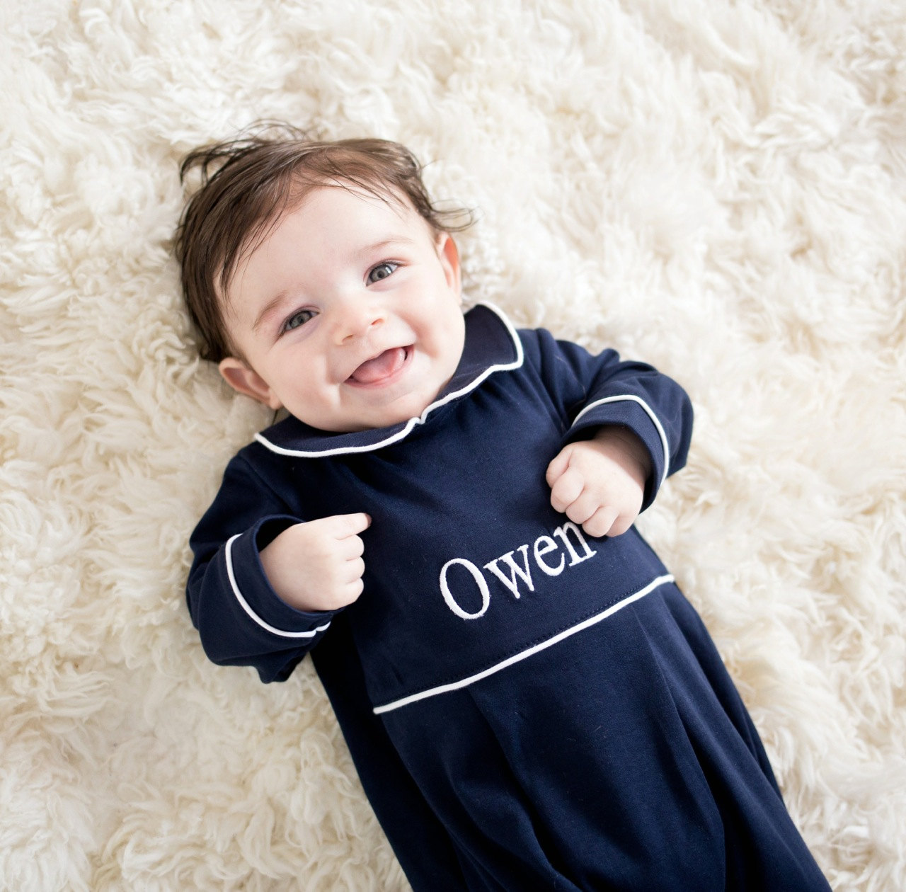 Baby Boys Coming Home Outfit-Luke Pima Cotton Outfit-Navy With White Trim-Pima Cotton Baby-Baby Take Home Outfit-Baby Boy Clothing