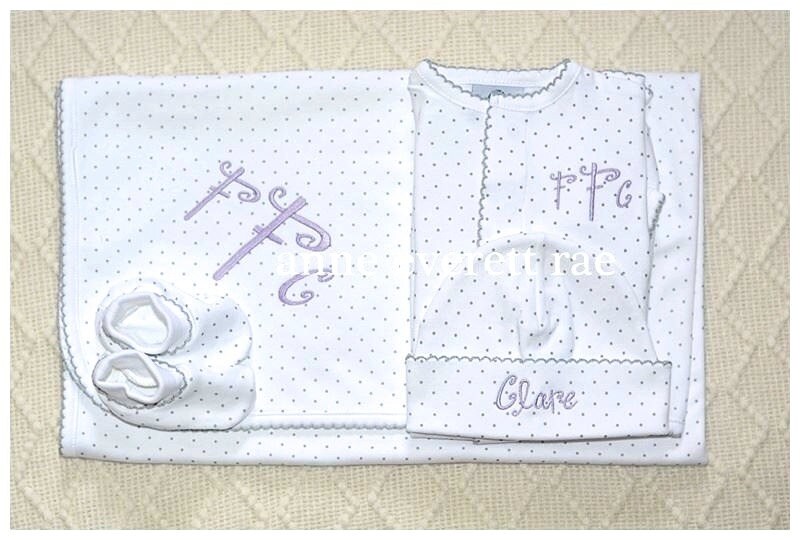 The Proper Peony Layette - Baby Boys Pima Converter Gown - White with Blue main image 1