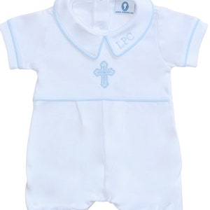 Aaron Baptism White w Blue trim Outfit-Baby Boy Christening Outfit-Dedication Outfit-Short Baptism Outfit-Baptism-Baby-Blessing Outfit image 3