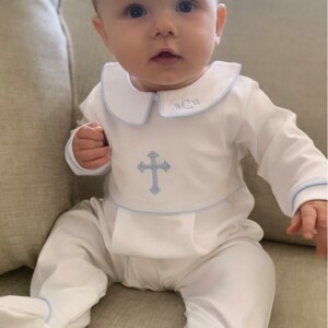 Luke Baptism Outfit-white W Blue Trim-baby Boy Baptism Outfit-baby Boy ...