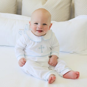 Luke Baptism Outfit-white W Blue Trim-baby Boy Baptism Outfit-baby Boy ...