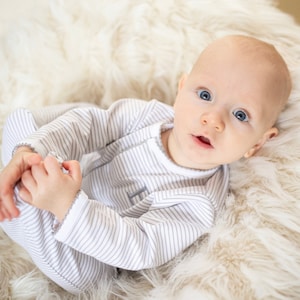 Baby Boy Coming Home Outfit-Pima Cotton Front Snap Footie-Grey Striped-Newborn Take Home Outfit-Baby Boy Clothes-Pima Cotton Baby