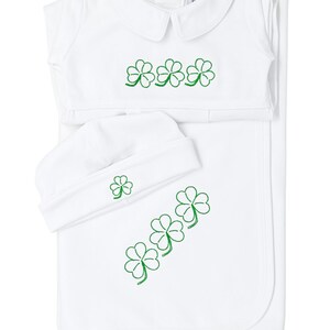 St. Patty's Shamrock Outline Coming Home Outfit-Newborn Coming Home Outfit-Pima Cotton Baby-Personalized Footed Romper-Take Home Outfit image 3