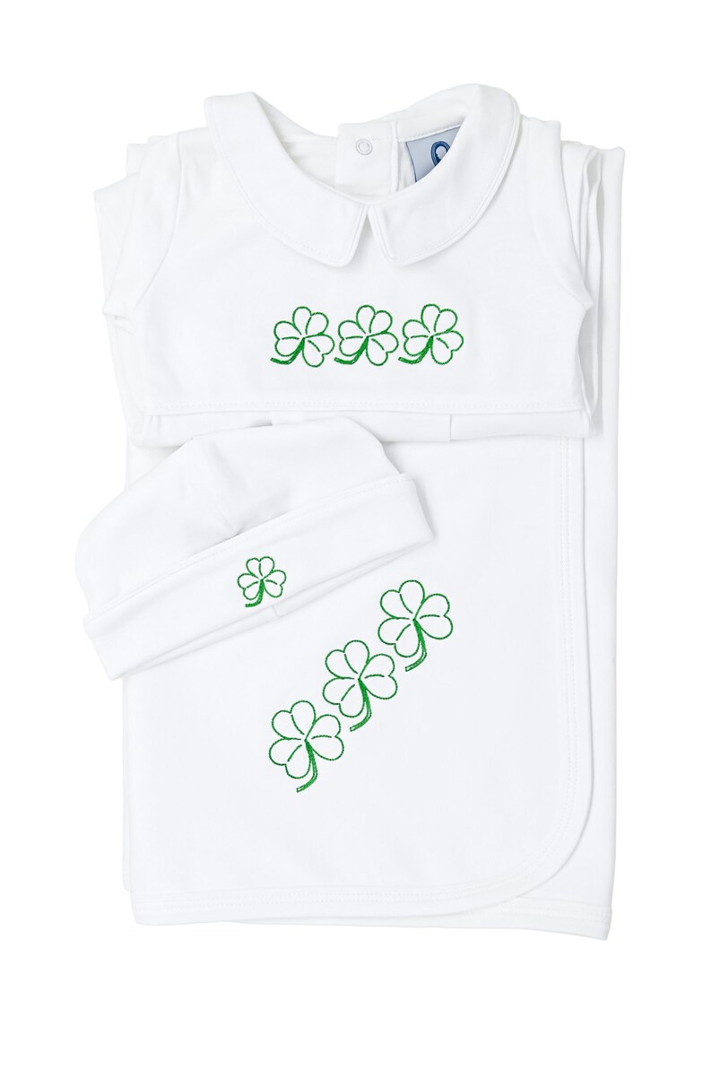 St. Patty's Shamrock Outline Coming Home Outfit-Newborn Coming Home Outfit-Pima Cotton Baby-Personalized Footed Romper-Take Home Outfit image 3