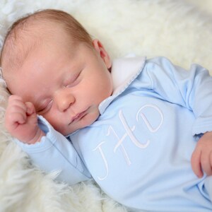 Hunter Pima Cotton Footie- Blue with White Collar-Baby Boy Home Coming outfit,Pima Cotton, Baby Boy, baby Shower Gift, Personalized Footie