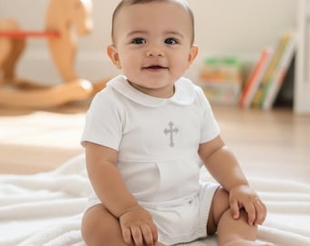 Aaron All White Baptism Outfit-Baby Boy Baptism Outfit-Christening Outfit-Dedication Outfit-Short Baptism Outfit-Personalized Baptism