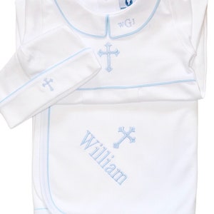 Luke Baptism Outfit-White w Blue Trim-Baby Boy Baptism Outfit-Baby Boy Christening-Pima Cotton baby-Baby Boy Blessing Outfit-Boy Baptism image 6