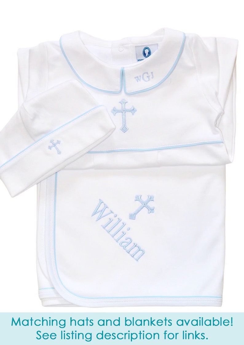 Luke Baptism Outfit-White w Blue Trim-Baby Boy Baptism Outfit-Baby Boy Christening-Pima Cotton baby-Baby Boy Blessing Outfit-Boy Baptism image 6