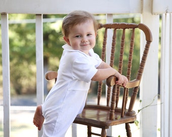 Kiran White w White trim Baptism Outfit-Pima Cotton Short-Sleeve, Long Pant, No footie Dedication Outfit-Pima Cotton Baby Christening outfit