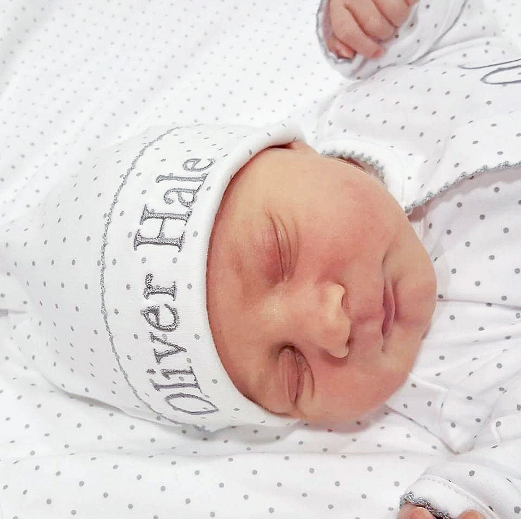 Pima Cotton Dotted Hats- pima cotton Baby- personalized hats- hat with a design- Coming Home Hat- baby Naming-Hospital Hat