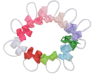 Soft Nylon Baby Headbands with 3 inch Grosgrain Bows- Baby Girl Headband-Toddler headbands-Stretchy Headbands-Bow Headband-One Size fits All