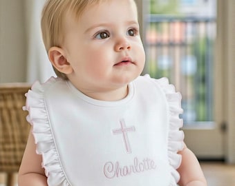 Ruffled Baptism Bibs-Pima Cotton Baby Bib-Baby Dedication- Baby Blessing Bib-Baptism Gift-Pima Cotton Baby-Baby Christening Bib