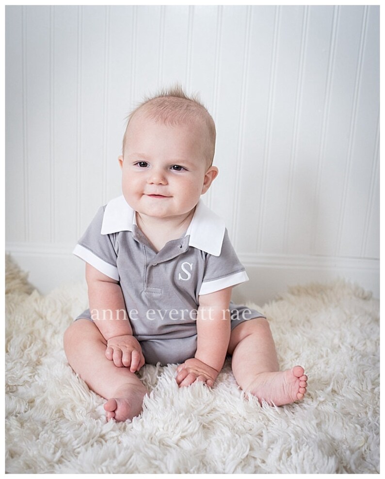 Pima Cotton Polo Outfit-Gray Spring Outfit Baby Shower Gift Designer baby-Matching Brother Outfits Coming Home outfit,Pima Cotton Baby