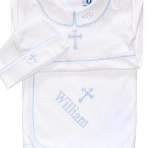 Aaron Baptism White w Blue trim Outfit-Baby Boy Christening Outfit-Dedication Outfit-Short Baptism Outfit-Baptism-Baby-Blessing Outfit image 4