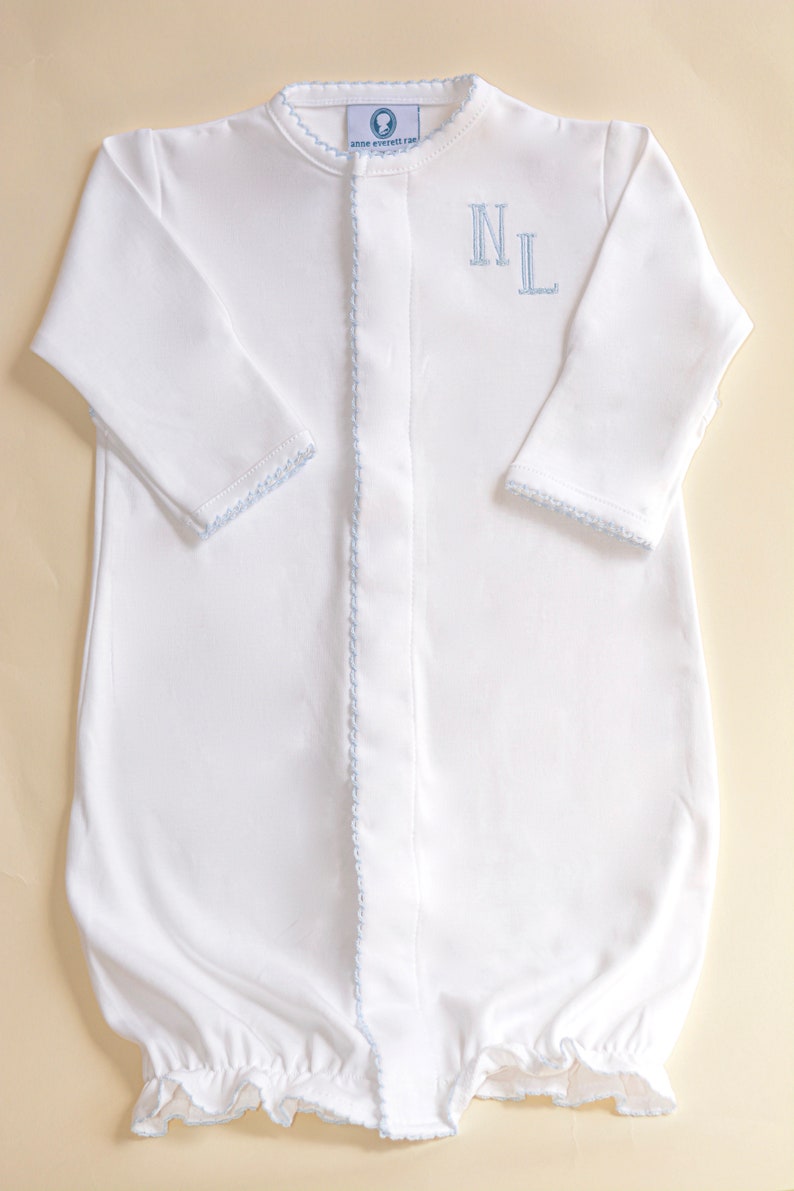 Pima Cotton Converter Gownwhite & Blue Trimbaby Boy Coming Etsy