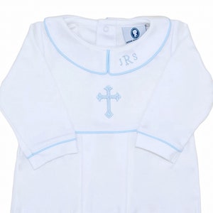 Luke Baptism Outfit-White w Blue Trim-Baby Boy Baptism Outfit-Baby Boy Christening-Pima Cotton baby-Baby Boy Blessing Outfit-Boy Baptism image 5