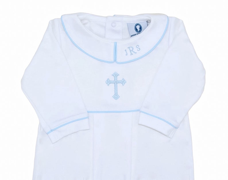 Luke Baptism Outfit-White w Blue Trim-Baby Boy Baptism Outfit-Baby Boy Christening-Pima Cotton baby-Baby Boy Blessing Outfit-Boy Baptism image 5