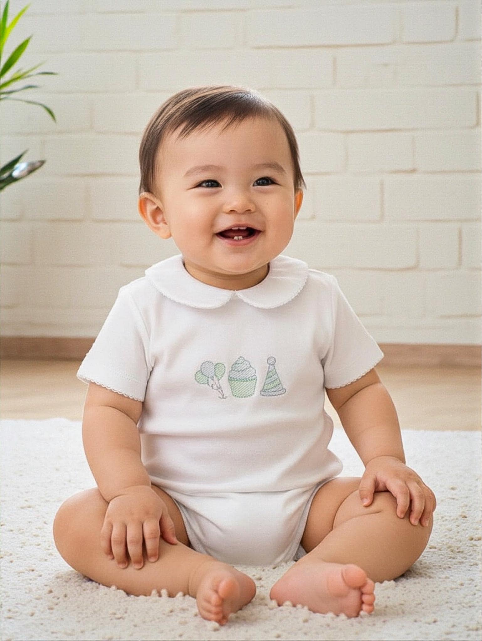 First Birthday Outfit for Boys-Andrew Pima Cotton Outfit-White w White trim-Pima Cotton Toddler-Pick the Style-Personalized Birthday Outfit