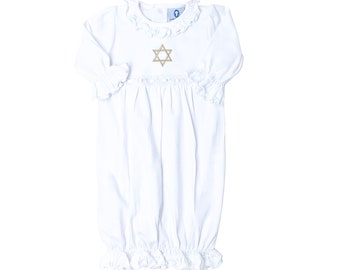 Pima Cotton Star of David Gown-Baby Girl Gown-Jewish Gown-Reception Outfit-Jewish Ceremony-Brit Bat-Pima Cotton Gown-Pima Cotton Baby