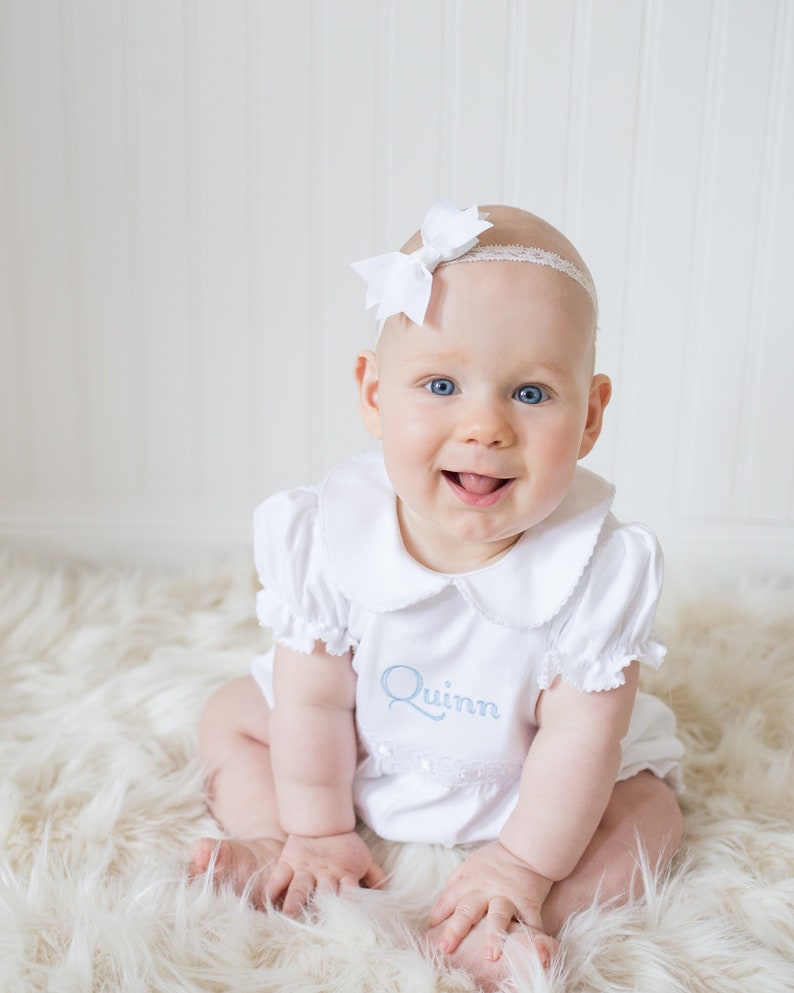 Skylar Pima Cotton Bubble-White w White Trim-Monogrammed Bubble-Baby Girls Bubble-Pima Cotton Baby-Designer Baby-Baby-Baby Boutique image 1