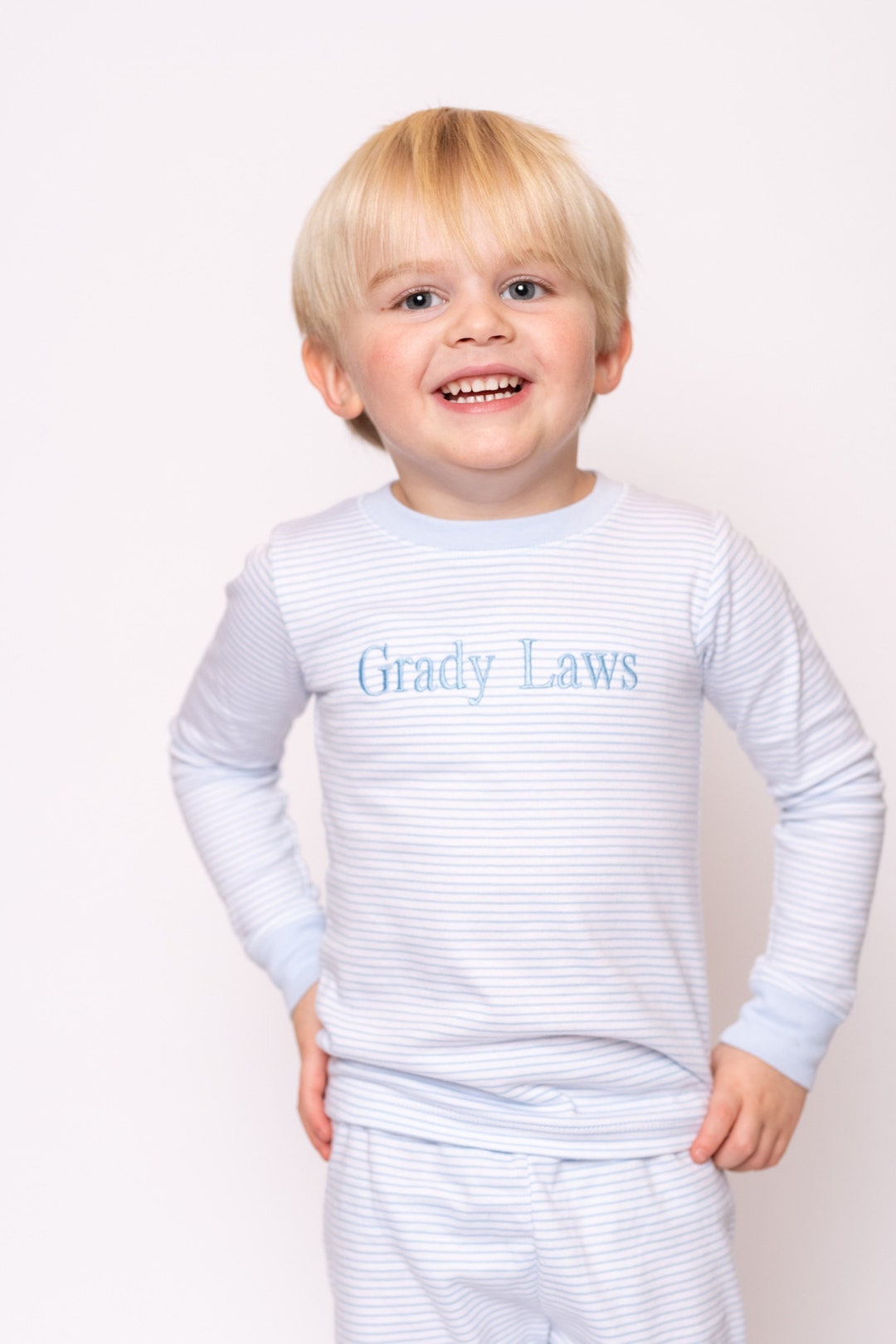 Blue Striped Pima Cotton Pajamas matching Brother Pajamas Personalized Pajamas Etsy