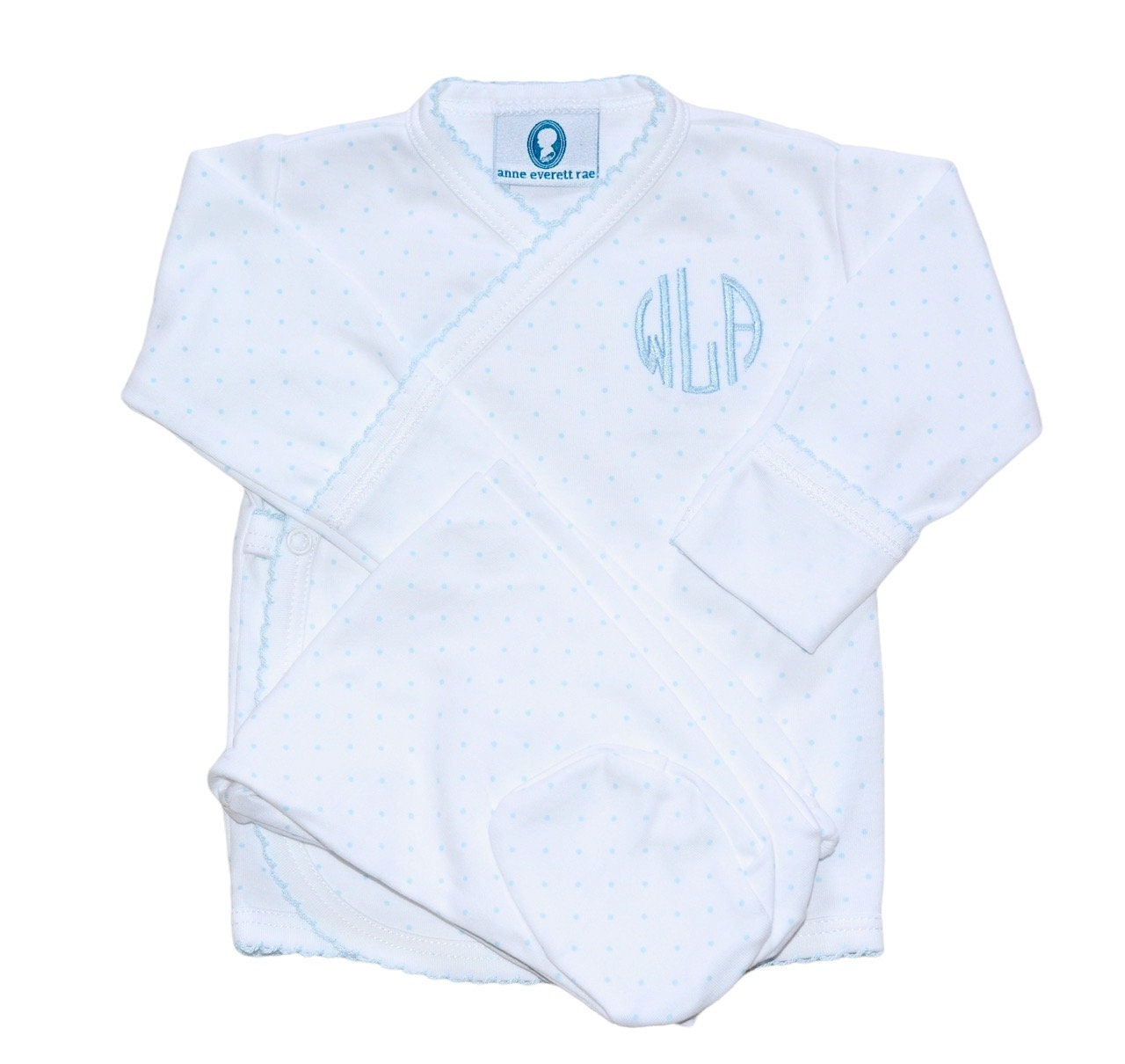 Baby Boy Coming Home Outfit-Jack's Blue Dot Pima Cotton Kimono outfit-Newborn Pictures-Baby Shower gift